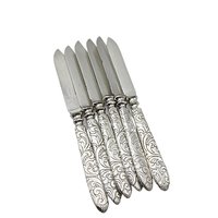 Rogers Silver Plate Arabesque Fruit Knives, Set of 6, Ornate Handles, Antique, Late 1800s