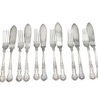 PM EPNS Silver Plate Flatware, Kings Pattern, 12pc Fish Serving Set, 6 Fish Knives, 6 Fish Forks, Philip Marks of Sheffield England