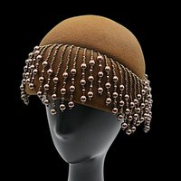 Mid Century, Beaded Hat or Cap, Gatsby Look, Graduated Hanging Beadwork, Beaded Flapper Hat, Cloche Hat, Rich Copper Wool