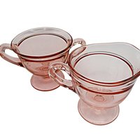 Pink Depression Glass Creamer and Sugar Bowl, Country or Farmhouse Kitchen Decor, Pink Kitchen Decor, Wonderful Condition