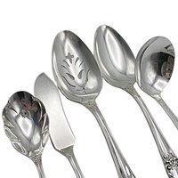 Roger Bro Heritage Hostess Set Silver Plate, 5pc, Slotted and Serving Spoon, Ladle, Butter Knife, Sugar Spoon, Wonderful Condition