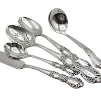 Roger Bro Heritage Hostess Set Silver Plate, 5pc, Slotted and Serving Spoon, Ladle, Butter Knife, Sugar Spoon, Wonderful Condition
