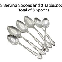 Rogers Flirtation Silver Plate, 3 Serving Spoons and 3 Tablespoons, Replacement Flatware, Mid Century Silverware Flatware