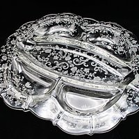 Cambridge Chantilly, Large Relish Dish, 5 Sectioned, Etched Crystal, Divided Platter, Excellent Condition, Wedding Gift