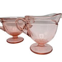 Pink Depression Glass Creamer and Sugar Bowl, Country or Farmhouse Kitchen Decor, Pink Kitchen Decor, Wonderful Condition