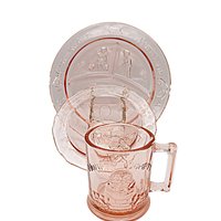 Pink Tiara Glass Toddler Childs Dish Set, Cup, Plate and Bowl, Nursery Rhymes, Baby Shower Gift, Gift for Grandchild, Wonderful Condition