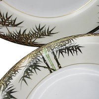 Tropical Bamboo Dinnerware, Gold Accents, Black, Green on White Background, Sets of Plates and Bowls, Your Choice, Japan