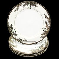 Tropical Bamboo Dinnerware, Gold Accents, Black, Green on White Background, Sets of Plates and Bowls, Your Choice, Japan