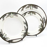 Tropical Bamboo Dinnerware, Gold Accents, Black, Green on White Background, Sets of Plates and Bowls, Your Choice, Japan