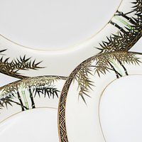 Tropical Bamboo Dinnerware, Gold Accents, Black, Green on White Background, Sets of Plates and Bowls, Your Choice, Japan