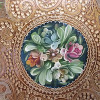 Florentine Tray, Hand Painted, Heavy Gold, Dark Green, Scalloped Edges, Floral Center, Wooden, Made in Italy