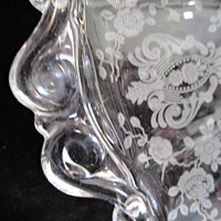 Cambridge Etched Platter and Bowl, Rose Point, Cheese and Cracker Plate, Serving Tray, AND Handled Bowl, Wedding or Bridal Shower