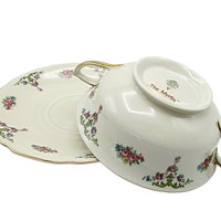 Bohemia Royal Ivory, The Myrtle, Windsor, Creme Soup Bowl and Saucer, Double Handled, Florals with Gold Trims, Made in Czechoslovakia
