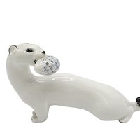 White Ermine with Egg, Russian Figurine, Lomonosov Imperial Porcelain, St Petersburg, Ferret with Egg, Excellent Condition