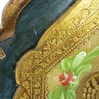 Florentine Tray, Hand Painted, Heavy Gold, Dark Green, Scalloped Edges, Floral Center, Wooden, Made in Italy