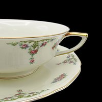 Bohemia Royal Ivory, The Myrtle, Windsor, Creme Soup Bowl and Saucer, Double Handled, Florals with Gold Trims, Made in Czechoslovakia