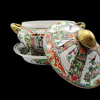 Antique Asian Tureen, Large, Lidded with Meat Platter, Geisha Design, Gold Handles, Soup Server, Beautiful, Late 1800s, Wedding Gift