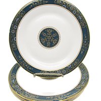 Royal Doulton Carlyle Bread Plates, Set of 4, Deep Teal with Gold and Blue Florals,  Excellent Condition