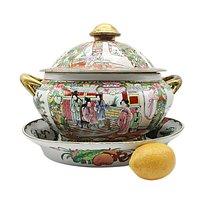 Antique Asian Tureen, Large, Lidded with Meat Platter, Geisha Design, Gold Handles, Soup Server, Beautiful, Late 1800s, Wedding Gift