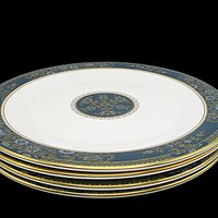 Royal Doulton Carlyle Bread Plates, Set of 4, Deep Teal with Gold and Blue Florals,  Excellent Condition