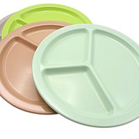 Set of 4, Texas Ware, ABC Mfg, Divided Plates, Melamine, Green, Rose, Yellow, Lime Green, Grill Plates, Summer Outdoor Dining, Dinner Plates