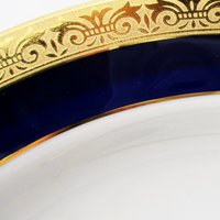 Horchow Forum Dinner Plates, Set of 4, Cobalt Blue and Gold Trim, White Centers, Multiple Sets Available, Excellent Condition, Tablescaping