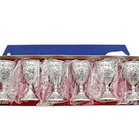 Set of 6 Liquors, or Cordials, Metal Silver Tone Exterior, Gold Toned Interior, Original Packaging, Never Used, Made in Japan