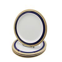 Horchow Forum Dinner Plates, Set of 4, Cobalt Blue and Gold Trim, White Centers, Multiple Sets Available, Excellent Condition, Tablescaping