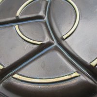 Grill Plates, Set of 6, Dark Brown Pottery, Blue Glazing, Vintage Hand Crafted, Casual Dining, Divided Plates