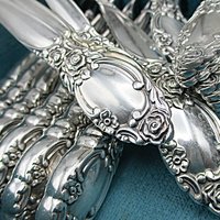 Ballad or Country Rose, Silver Plate,  Flatware Set, 12 Place Settings and Serving Pieces, Community Plate, Wooden Case, 77 Pieces Total