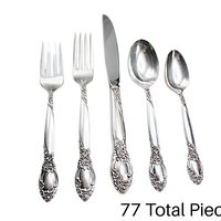 Ballad or Country Rose, Silver Plate,  Flatware Set, 12 Place Settings and Serving Pieces, Community Plate, Wooden Case, 77 Pieces Total