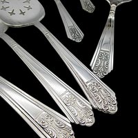 Royal Saxony Silver Plate 12 Place Settings, Plus 6 Serving Pieces, Total of 78 Pcs, 6pc Place Settings, Royal Saxony Flatware, 1930s