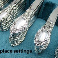 Ballad or Country Rose, Silver Plate,  Flatware Set, 12 Place Settings and Serving Pieces, Community Plate, Wooden Case, 77 Pieces Total