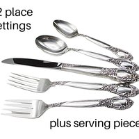 Ballad or Country Rose, Silver Plate,  Flatware Set, 12 Place Settings and Serving Pieces, Community Plate, Wooden Case, 77 Pieces Total