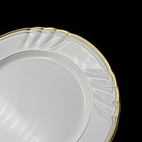 Fitz and Floyd, Orleans Blanc, Dinner Plates, Set of 4, White with Gold Trim, Scalloped Rims, Wedding Gift or Replacement Pieces, Exc Cond