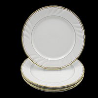 Fitz and Floyd, Orleans Blanc, Dinner Plates, Set of 4, White with Gold Trim, Scalloped Rims, Wedding Gift or Replacement Pieces, Exc Cond