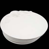 Seafood Plates, Set of 6, Beach or Tropical Decor, White, Deep Relief, Japan