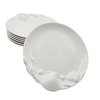 Seafood Plates, Set of 6, Beach or Tropical Decor, White, Deep Relief, Japan