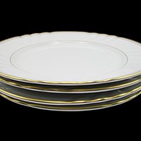 Fitz and Floyd, Orleans Blanc, Dinner Plates, Set of 4, White with Gold Trim, Scalloped Rims, Wedding Gift or Replacement Pieces, Exc Cond