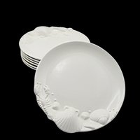 Seafood Plates, Set of 6, Beach or Tropical Decor, White, Deep Relief, Japan