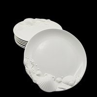 Seafood Plates, Set of 6, Beach or Tropical Decor, White, Deep Relief, Japan