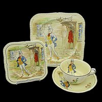 Charles Dickens Character Dish Set Mr Micawber, 4pc Set, Luncheon and Dessert Plate, Cup and Saucer, by Alfred Meakin