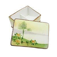 Nippon Trinket or Ring Box, Small Hand Painted Porcelain Jewelry Box, Engagement Ring Presentation Box