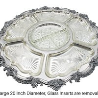 Revolving Silver Plate and Glass Hour De Vours Serving Platter, 20 Inch Diameter, Old World, Ornate Wedding or Bridal Shower