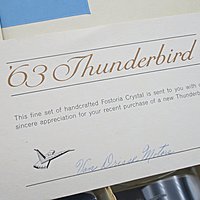 Ford Thunderbird, 1963, Barware, Fostoria, Set of 8, Tumblers, Gift from Dealership for Purchase, All Original Inserts and Packaging