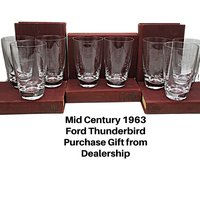 Ford Thunderbird, 1963, Barware, Fostoria, Set of 8, Tumblers, Gift from Dealership for Purchase, All Original Inserts and Packaging