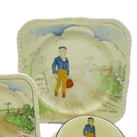 Charles Dickens Character Dish Set, Oliver Twist, 4pc Set, Luncheon and Dessert Plate, Cup and Saucer, by Alfred Meakin