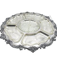 Revolving Silver Plate and Glass Hour De Vours Serving Platter, 20 Inch Diameter, Old World, Ornate Wedding or Bridal Shower