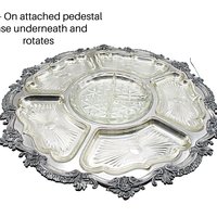 Revolving Silver Plate and Glass Hour De Vours Serving Platter, 20 Inch Diameter, Old World, Ornate Wedding or Bridal Shower