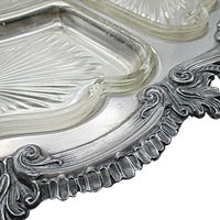 Revolving Silver Plate and Glass Hour De Vours Serving Platter, 20 Inch Diameter, Old World, Ornate Wedding or Bridal Shower